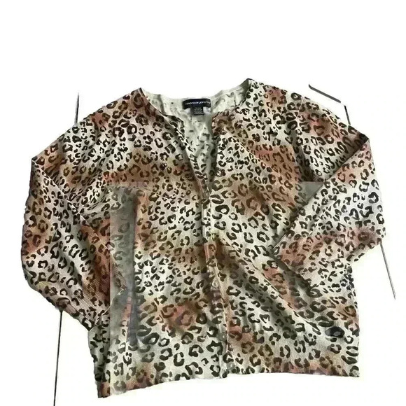 Vtg‎ Y2K Spenser Jeremy Women L Silk Blend Cheetah Animal Print Cardigan Sequin - Picture 1 of 10